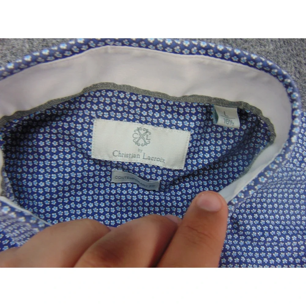 Christian Lacroix Shirt Mens Large Contemporary Blue Floral Geometric CXL
